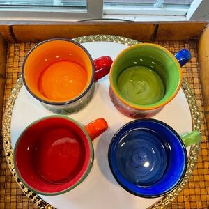 Pier 1 Stackable Colorful Owl Coffee Mugs 4 Total